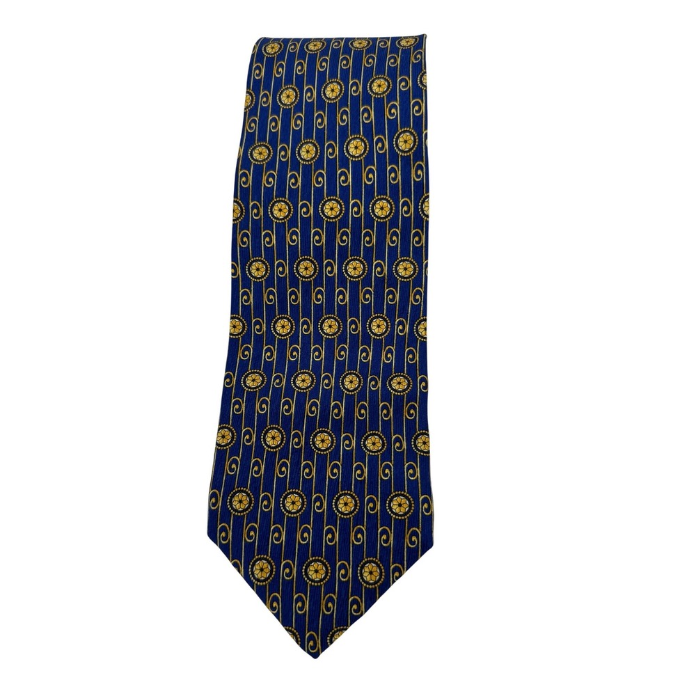 Gianni Versace Silk Tie Mens OS Blue Gold Medallion Geometric‎ Italian Designer